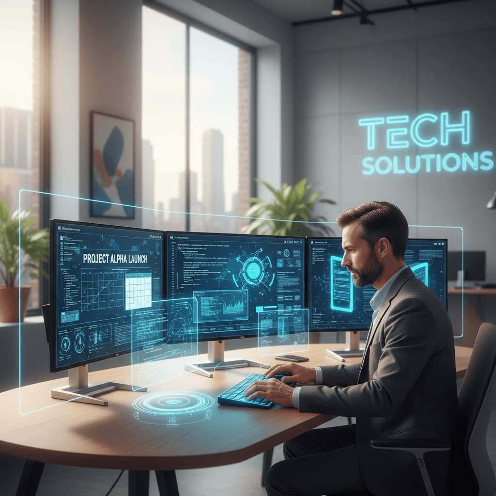 IT consultant reviewing technology strategy at professional workspace