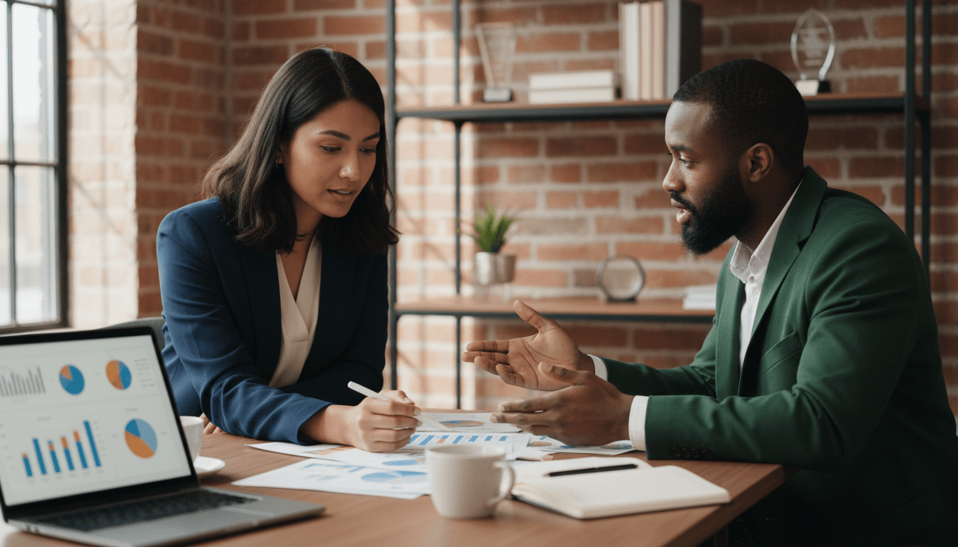IT consultant reviewing strategy with business client